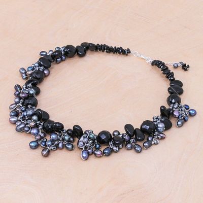 Alternate image for Handmade Agate and Cultured Pearl Beaded Necklace Wishing Pool