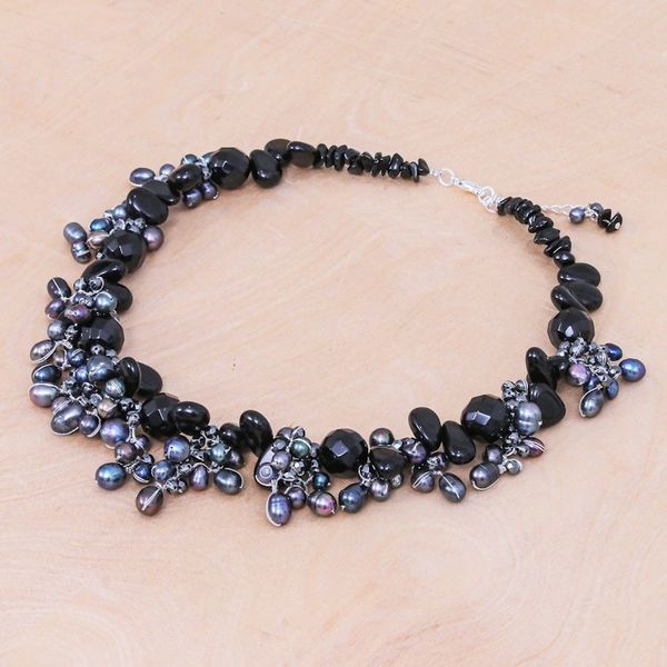 Alternate image for Handmade Agate and Cultured Pearl Beaded Necklace Wishing Pool