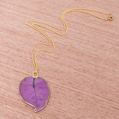 Alternate image for Gold Accented Natural Flower Pendant Necklace in Purple Bougainvillea Love in Purple