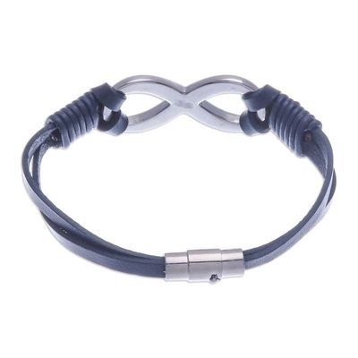 Alternate image for Blue Leather Unisex Pendant Bracelet Cool Infinity in Blue
