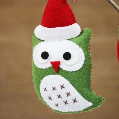 Alternate image for Felt Owl Christmas Ornaments Set of 3 from Thailand Santas Owls set of 3