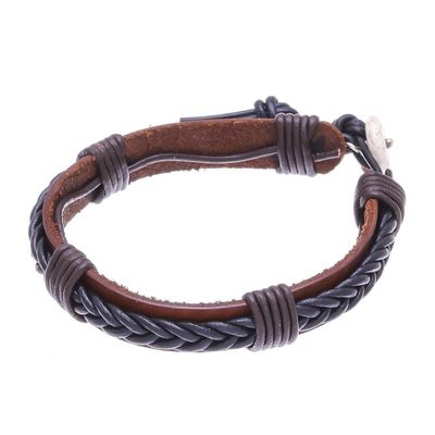 Alternate image for Braided Leather Wristband Bracelet in Black from Thailand Perfect Style in Black