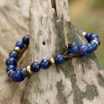 Alternate image for Lapis Lazuli and Brass Beaded Bracelet from Thailand Beautiful Thai in Blue