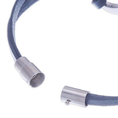 Alternate image for Blue Leather Unisex Pendant Bracelet Cool Infinity in Blue