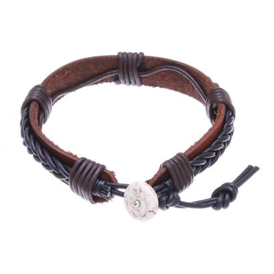 Alternate image for Braided Leather Wristband Bracelet in Black from Thailand Perfect Style in Black