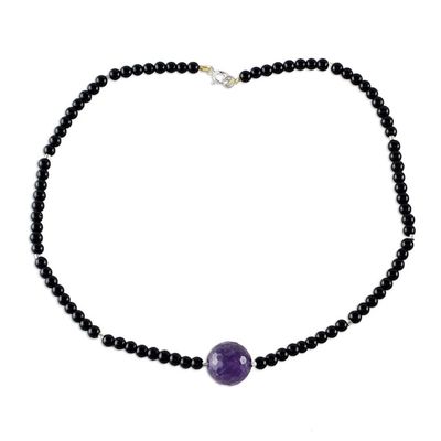 Alternate image for Unique Beaded Amethyst and Onyx Necklace Brilliant Amethyst