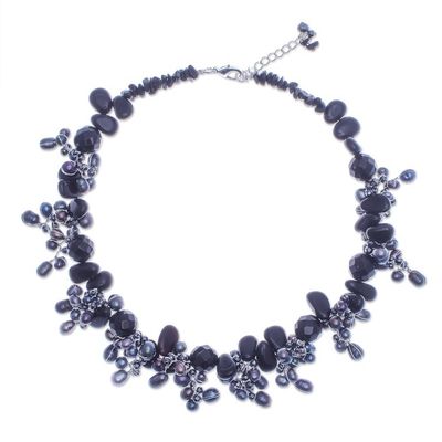 Alternate image for Handmade Agate and Cultured Pearl Beaded Necklace Wishing Pool