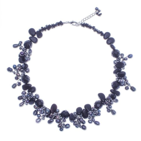 Alternate image for Handmade Agate and Cultured Pearl Beaded Necklace Wishing Pool