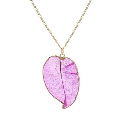 Alternate image for Gold Accented Natural Flower Pendant Necklace in Purple Bougainvillea Love in Purple