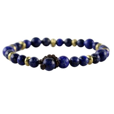 Alternate image for Lapis Lazuli and Brass Beaded Bracelet from Thailand Beautiful Thai in Blue