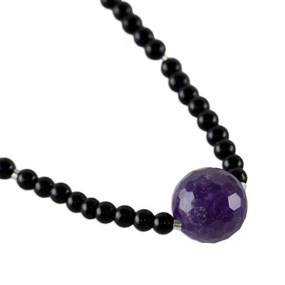 Alternate image for Unique Beaded Amethyst and Onyx Necklace Brilliant Amethyst