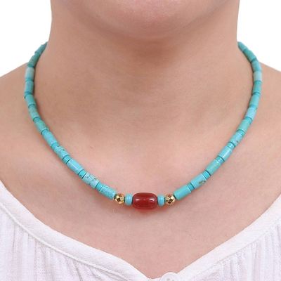 Alternate image for Carnelian and Reconstituted Turquoise Beaded Necklace Summer Morning