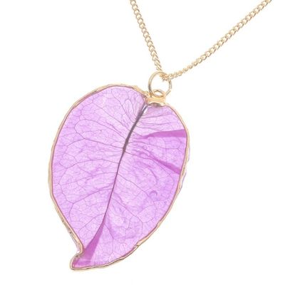 Alternate image for Gold Accented Natural Flower Pendant Necklace in Purple Bougainvillea Love in Purple