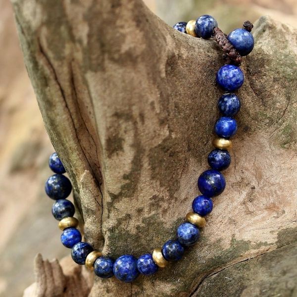 Alternate image for Lapis Lazuli and Brass Beaded Bracelet from Thailand Beautiful Thai in Blue