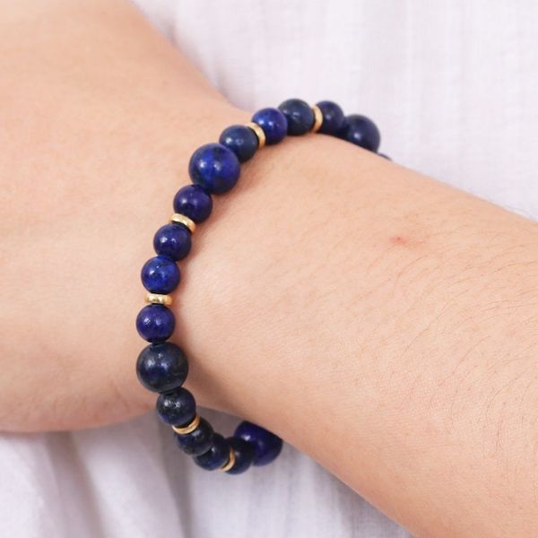 Alternate image for Lapis Lazuli and Brass Beaded Bracelet from Thailand Beautiful Thai in Blue
