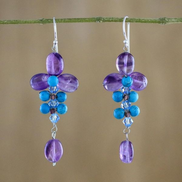 Alternate image for Amethyst and Calcite Dangle Earrings from Thailand Succulent Vines
