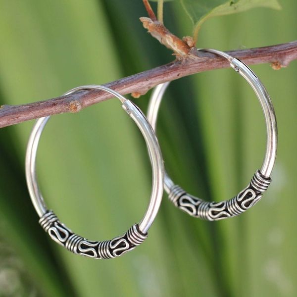 Alternate image for Fair Trade Sterling Silver Hoop Earrings Traditional Thai