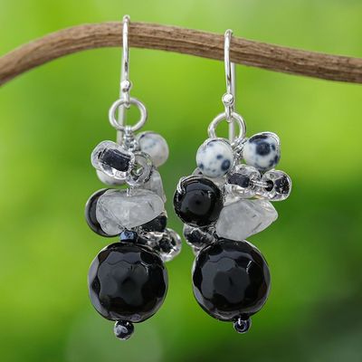 Alternate image for Quartz and Onyx Dangle Earrings from Thailand Lovely Blend in Black