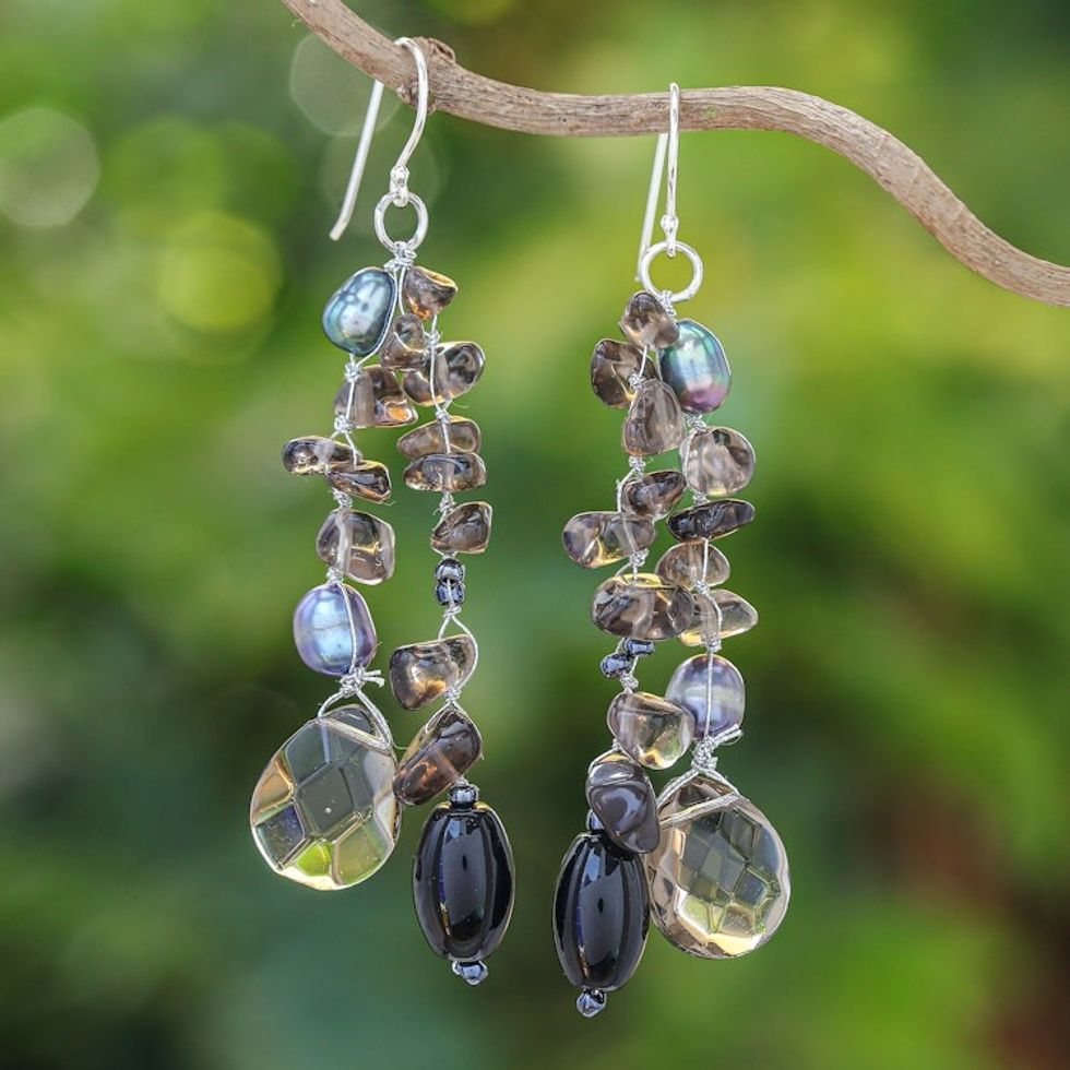 Cultured Pearl and Sterling Silver Dangle Earrings 'Nocturnal Symphony'