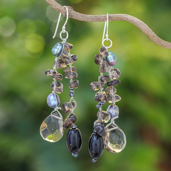 Alternate image for Cultured Pearl and Sterling Silver Dangle Earrings Nocturnal Symphony