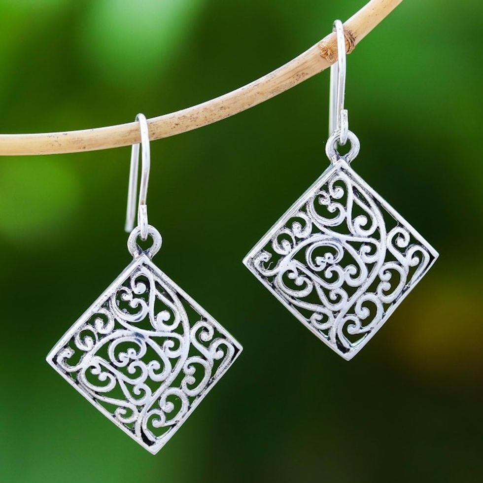 Vine Pattern Sterling Silver Dangle Earrings from Thailand 'Vintage Vines'