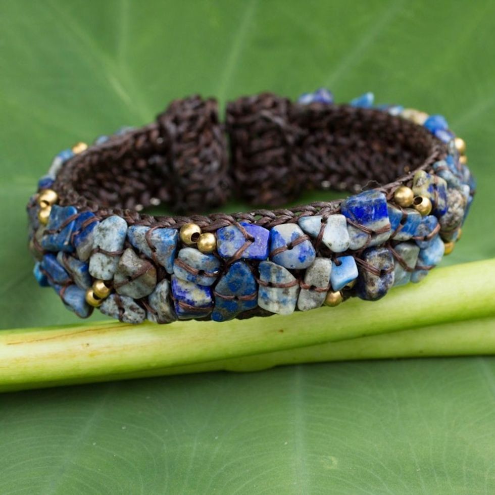 Fair Trade Lapis Lazuli Cuff Bracelet 'Ocean Day'