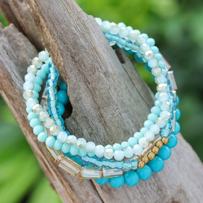 Alternate image for Set of 5 Turquoise Beaded Stretch Bracelets from Thailand Fancy Dream in Turquoise