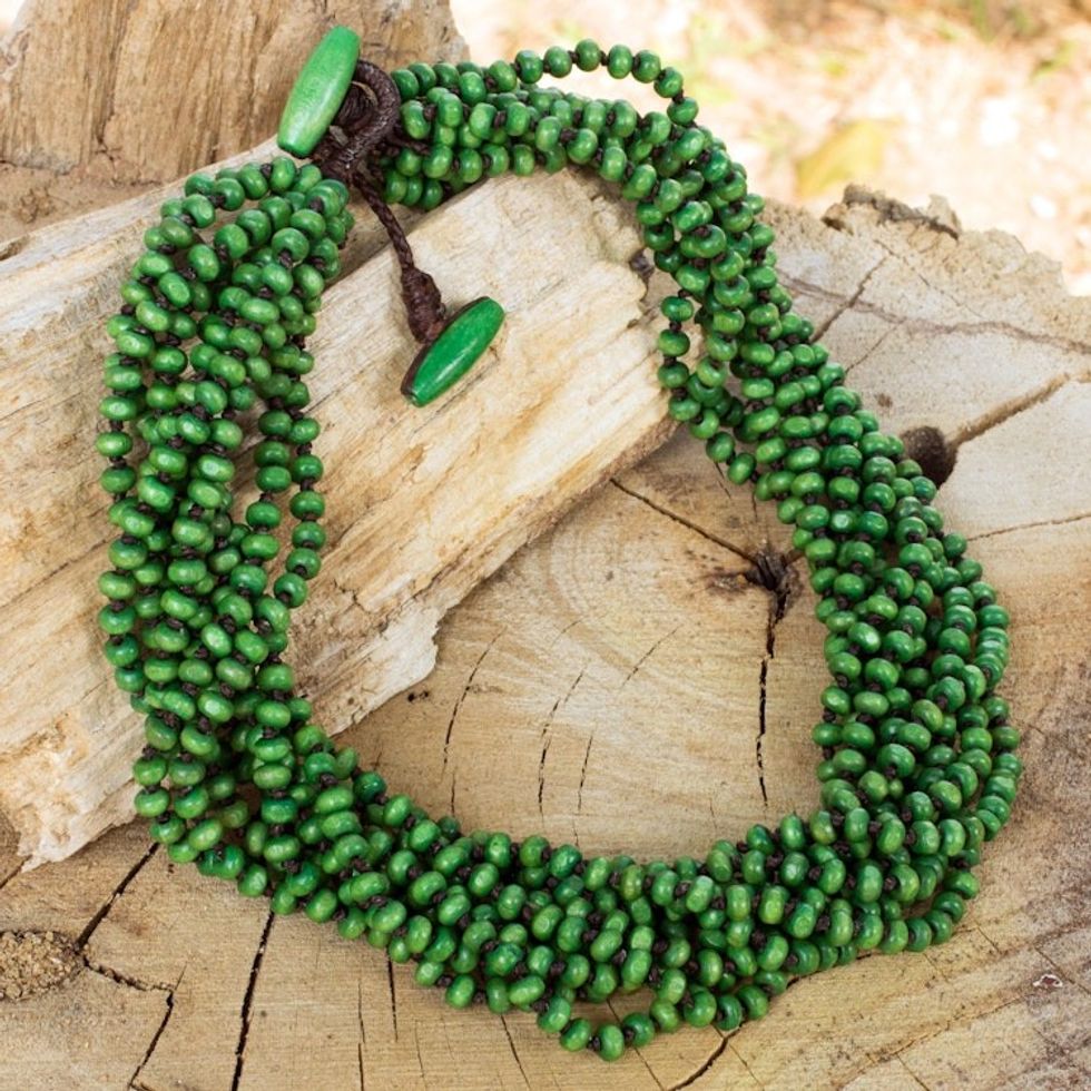 Fair Trade Artisan Crafted Wood Torsade Necklace 'Khao Luang Belle'