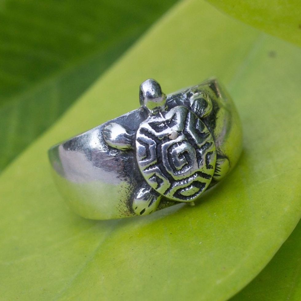 Hand Crafted Sterling Silver Turtle Toe Ring 'Walk Slowly'