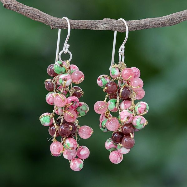 Alternate image for Hand Crafted Quartz and Agate Dangle Earrings Dionysus in Pink