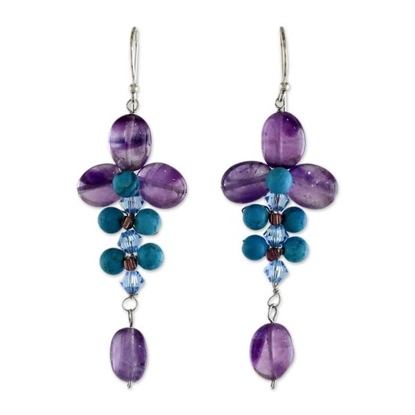 Alternate image for Amethyst and Calcite Dangle Earrings from Thailand Succulent Vines
