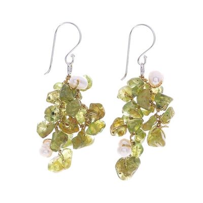 Alternate image for Peridot and Cultured Freshwater Pearl Dangle Earrings Peridot Sea