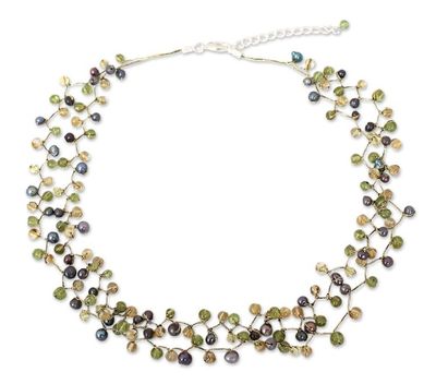 Alternate image for Beaded Pearl and Peridot Necklace Bright Passion