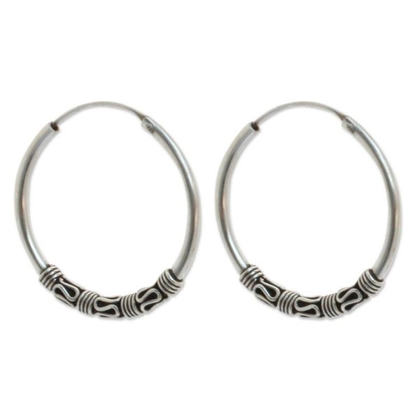 Alternate image for Fair Trade Sterling Silver Hoop Earrings Traditional Thai