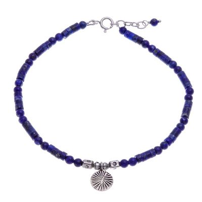 Alternate image for Natural Lapis Lazuli Beaded Anklet with Silver Charm True Charm