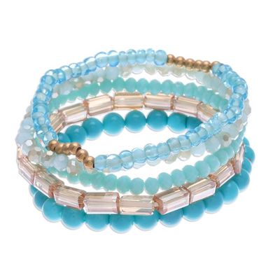 Alternate image for Set of 5 Turquoise Beaded Stretch Bracelets from Thailand Fancy Dream in Turquoise