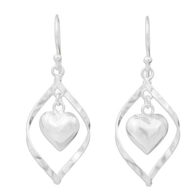 Alternate image for Sterling Silver 925 Heart Motif Dangle Earrings Captive Heart