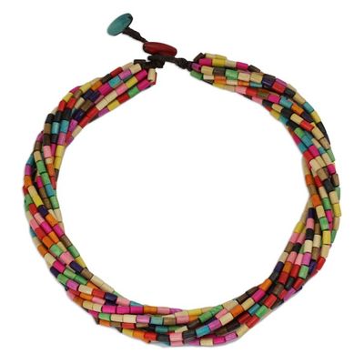 Alternate image for Artisan Crafted Wood Beaded Necklace in Rainbow Colors Phuket Belle
