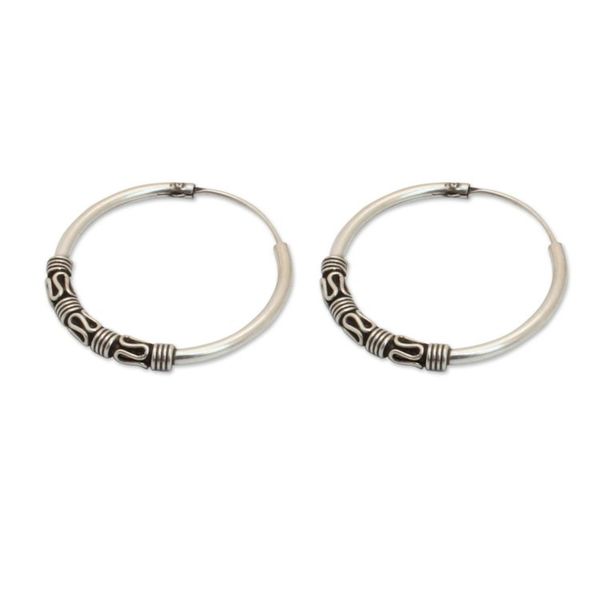 Alternate image for Fair Trade Sterling Silver Hoop Earrings Traditional Thai