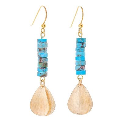 Alternate image for Brass and Reconstituted Turquoise Dangle Earrings Sea Gold