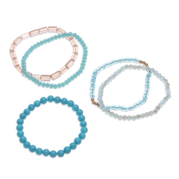 Alternate image for Set of 5 Turquoise Beaded Stretch Bracelets from Thailand Fancy Dream in Turquoise