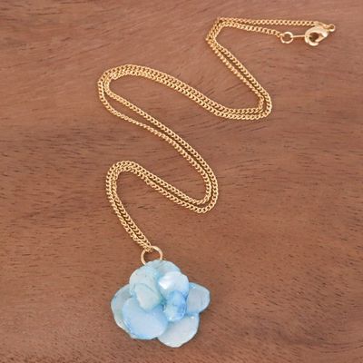 Alternate image for Gold-Plated Blue Hydrangea Petal Pendant Necklace Wild Hydrangea in Blue