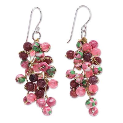 Alternate image for Hand Crafted Quartz and Agate Dangle Earrings Dionysus in Pink