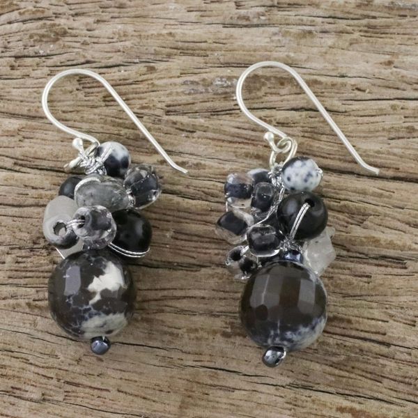 Alternate image for Quartz and Onyx Dangle Earrings from Thailand Lovely Blend in Black