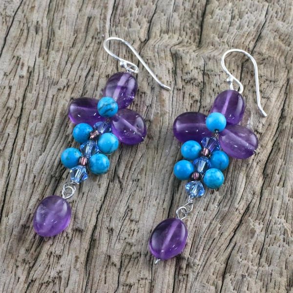 Alternate image for Amethyst and Calcite Dangle Earrings from Thailand Succulent Vines