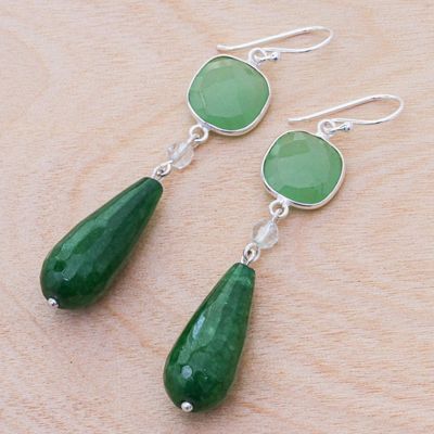 Alternate image for Green Chalcedony and Quartz Dangle Earrings Easy Being Green