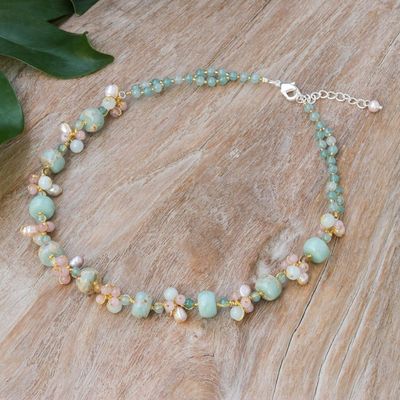 Alternate image for Handmade Rose Quartz and Cultured Pearl Pendant Necklace Pastel Mood