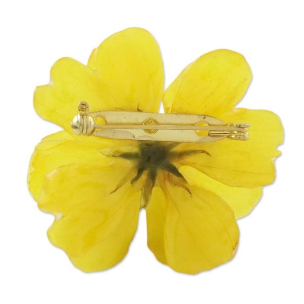 Alternate image for Natural Cosmos Flower Brooch in Goldenrod from Thailand Blooming Cosmos in Goldenrod