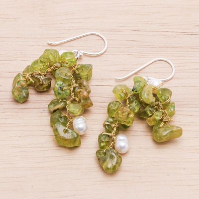 Alternate image for Peridot and Cultured Freshwater Pearl Dangle Earrings Peridot Sea
