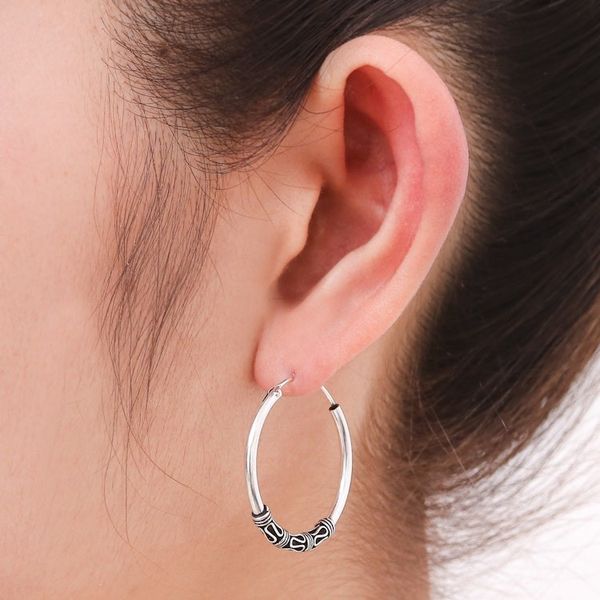 Alternate image for Fair Trade Sterling Silver Hoop Earrings Traditional Thai